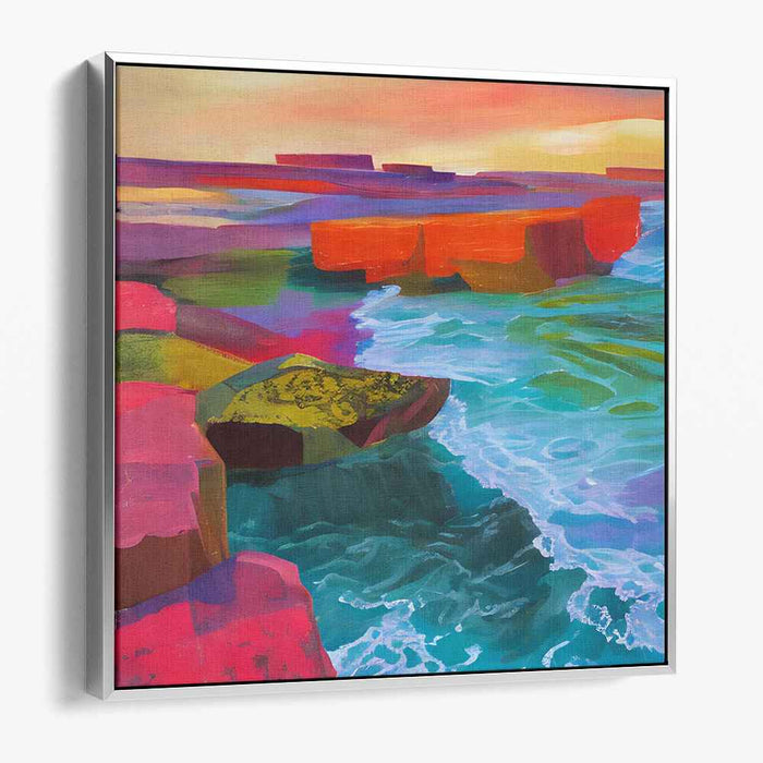Colorful Coastal Symphony: Abstract Geometric Seascape Canvas Art