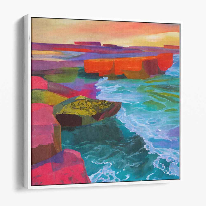 Colorful Coastal Symphony: Abstract Geometric Seascape Canvas Art