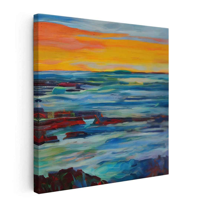 Golden Dusk Serenity: Vivid Sunset Over Tranquil Waters Canvas Art