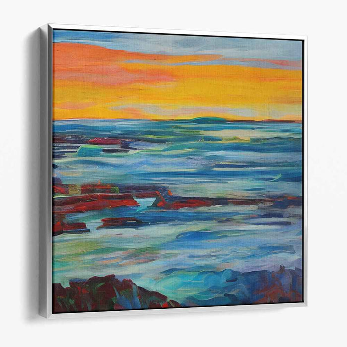 Golden Dusk Serenity: Vivid Sunset Over Tranquil Waters Canvas Art