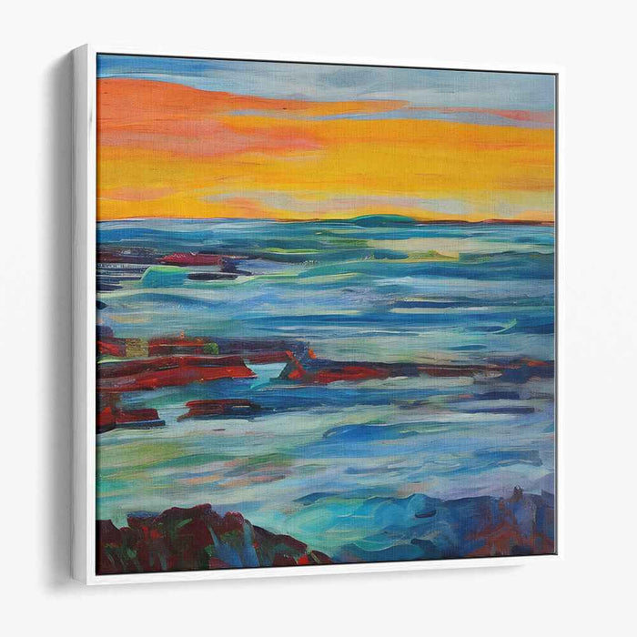 Golden Dusk Serenity: Vivid Sunset Over Tranquil Waters Canvas Art