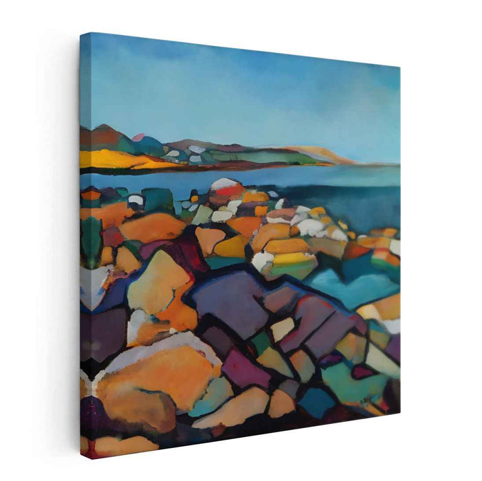 Harmonic Coastal Vista: Cubist-Inspired Abstract Landscape Canvas Art