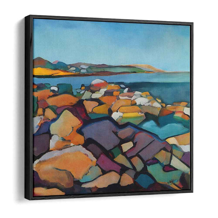 Harmonic Coastal Vista: Cubist-Inspired Abstract Landscape Canvas Art