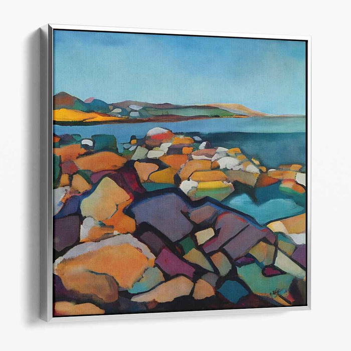 Harmonic Coastal Vista: Cubist-Inspired Abstract Landscape Canvas Art