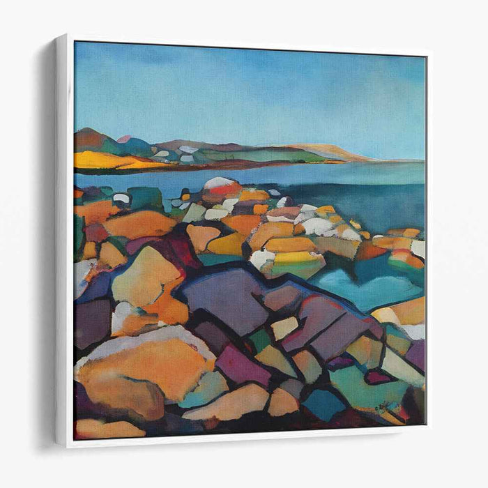 Harmonic Coastal Vista: Cubist-Inspired Abstract Landscape Canvas Art