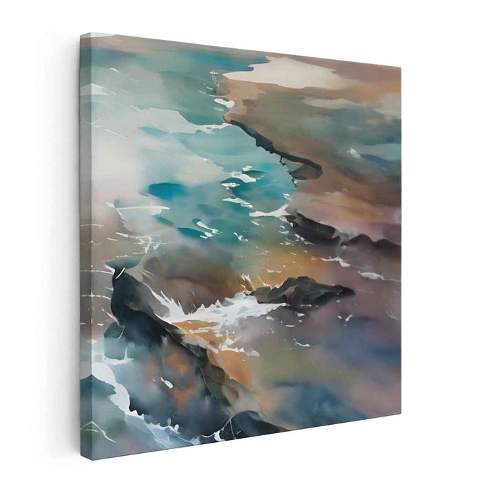 Aqua Abstract Confluence: Abstract Coastal Landscape Canvas Art