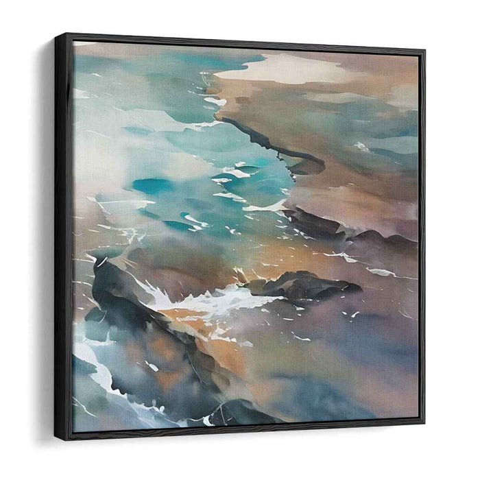 Aqua Abstract Confluence: Abstract Coastal Landscape Canvas Art