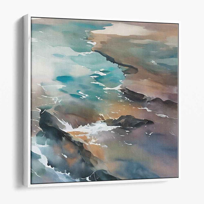 Aqua Abstract Confluence: Abstract Coastal Landscape Canvas Art