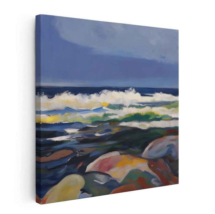 Ephemeral Shores Dance: Vibrant Waves and Rugged Coastline Canvas Art Print