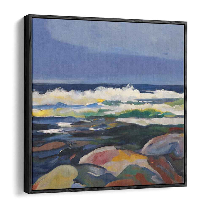 Ephemeral Shores Dance: Vibrant Waves and Rugged Coastline Canvas Art Print