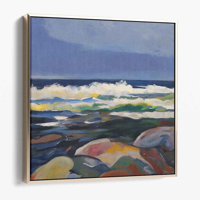 Ephemeral Shores Dance: Vibrant Waves and Rugged Coastline Canvas Art Print