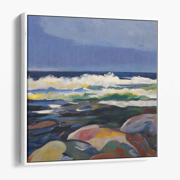 Ephemeral Shores Dance: Vibrant Waves and Rugged Coastline Canvas Art Print