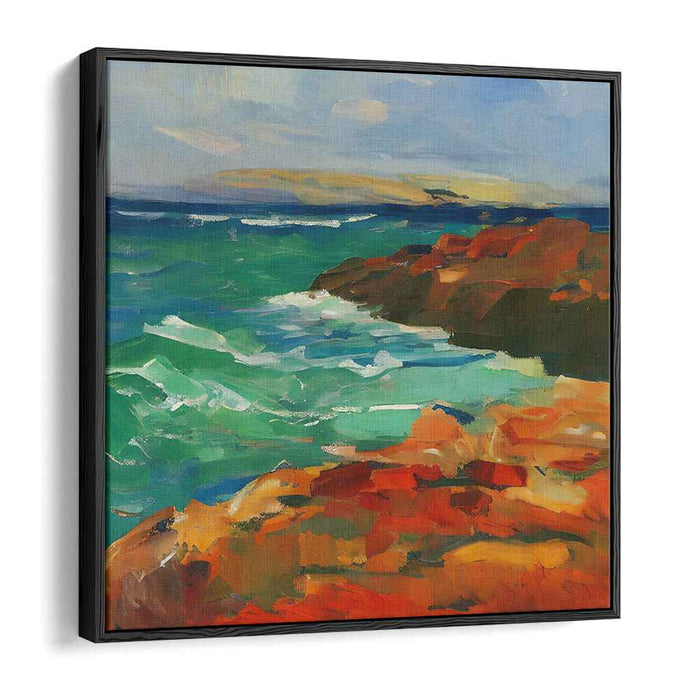Rugged Elegance: Impressionist Coastal Landscape with Vibrant Cliffs and Turbulent Sea