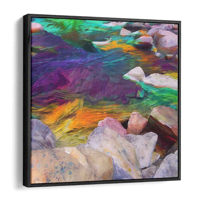 Chromatic Currents: A Symphony of River Stones - Colorful Impressionist Canvas Art