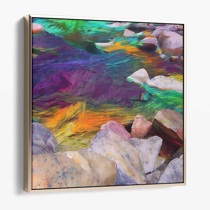 Chromatic Currents: A Symphony of River Stones - Colorful Impressionist Canvas Art