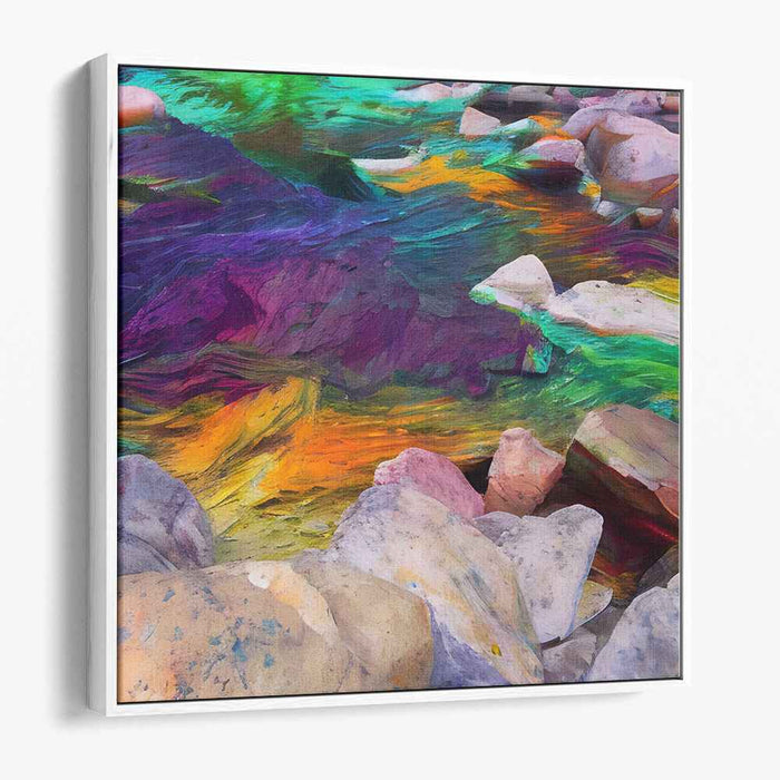 Chromatic Currents: A Symphony of River Stones - Colorful Impressionist Canvas Art