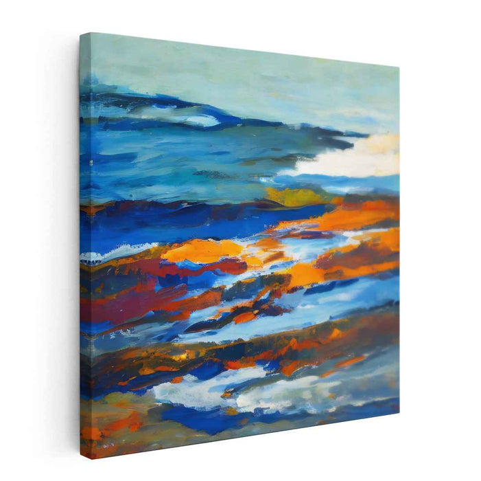 Brushwork Beyond Bounds: Abstract Expressionist Blue and Orange Landscape Canvas Art Print