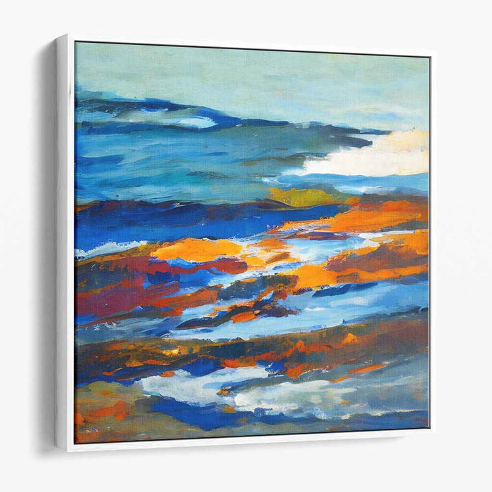 Brushwork Beyond Bounds: Abstract Expressionist Blue and Orange Landscape Canvas Art Print