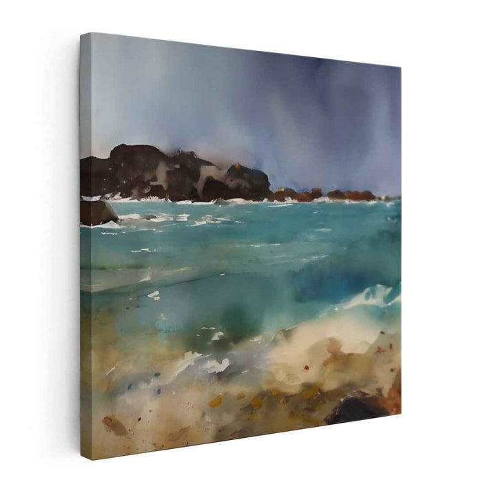 Calm Waters Melody: Watercolor Seascape Canvas Art