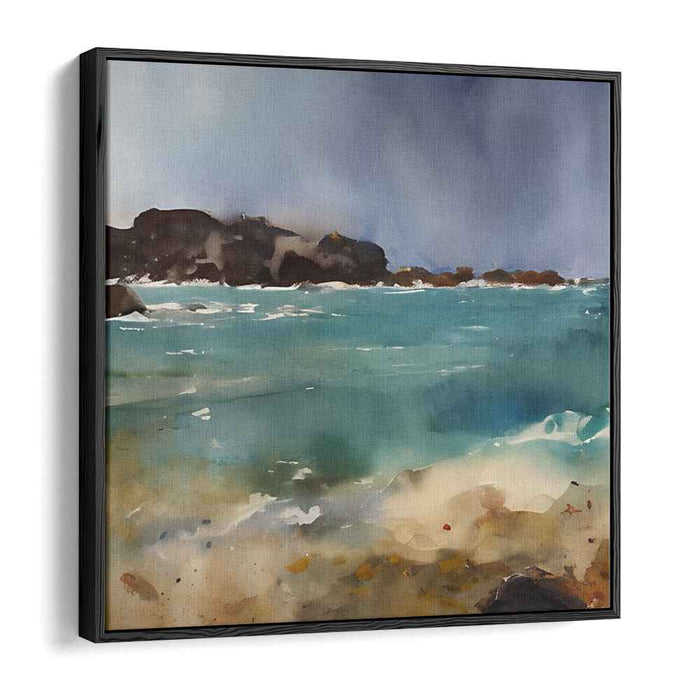 Calm Waters Melody: Watercolor Seascape Canvas Art