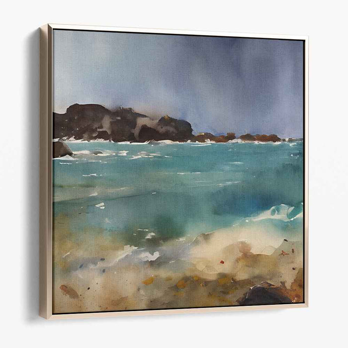 Calm Waters Melody: Watercolor Seascape Canvas Art