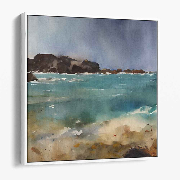 Calm Waters Melody: Watercolor Seascape Canvas Art