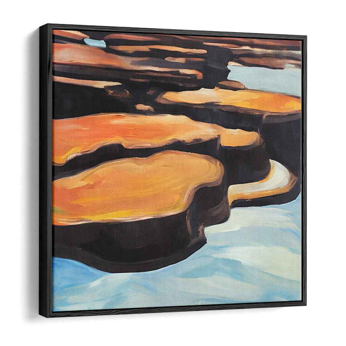 Tangerine Dreamscape Symphony: Abstract Expressionist Orange and Blue Canvas Art Print