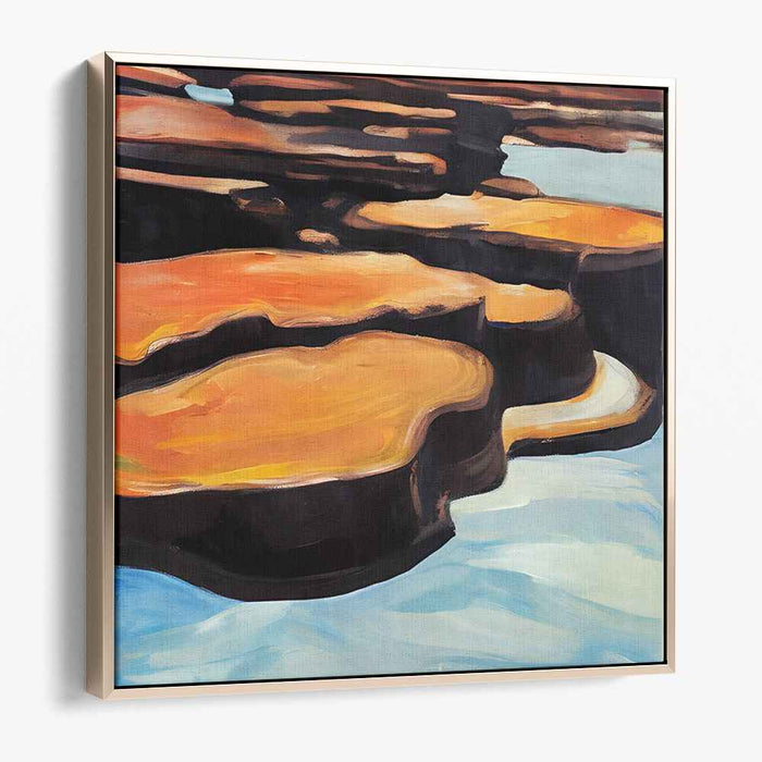 Tangerine Dreamscape Symphony: Abstract Expressionist Orange and Blue Canvas Art Print
