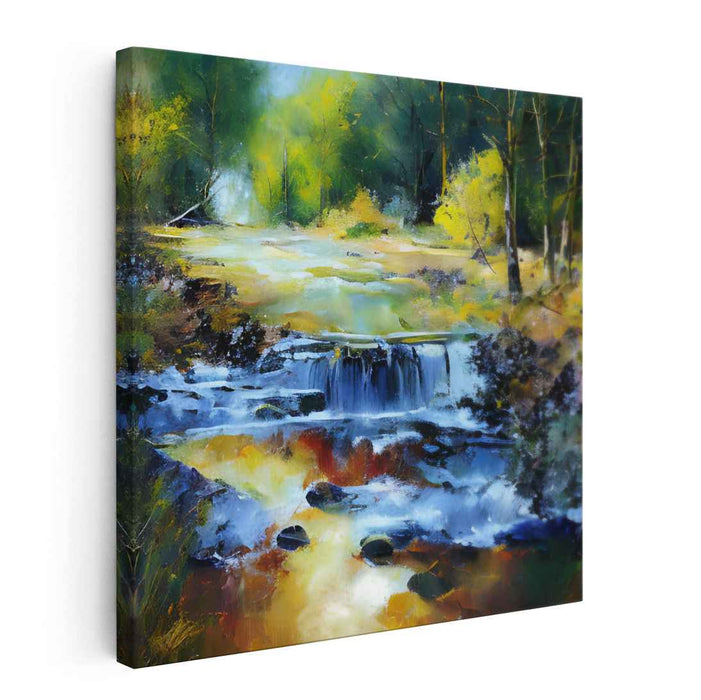 Cascade of Light: Sunlit Waterfall Landscape Canvas Art