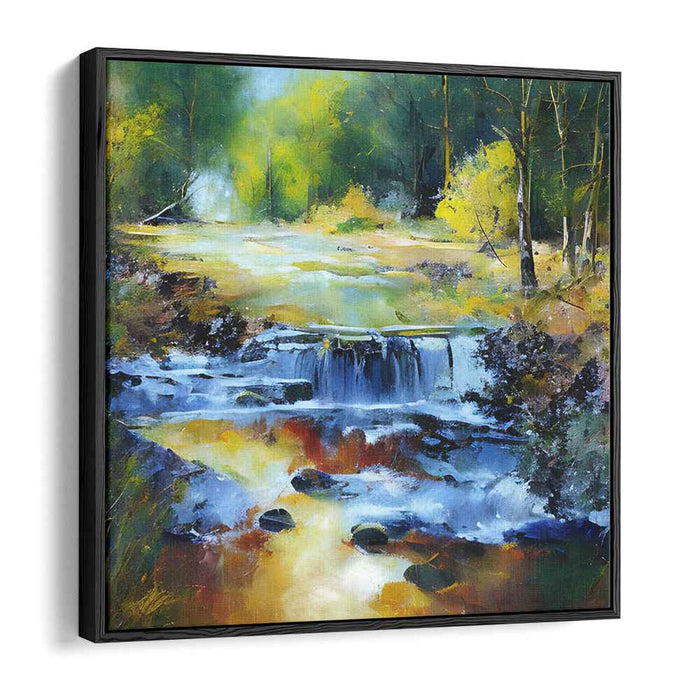 Cascade of Light: Sunlit Waterfall Landscape Canvas Art