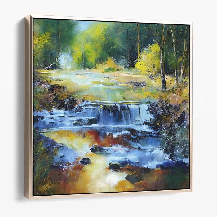Cascade of Light: Sunlit Waterfall Landscape Canvas Art