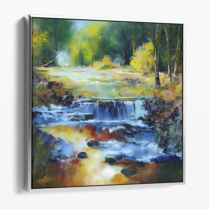 Cascade of Light: Sunlit Waterfall Landscape Canvas Art