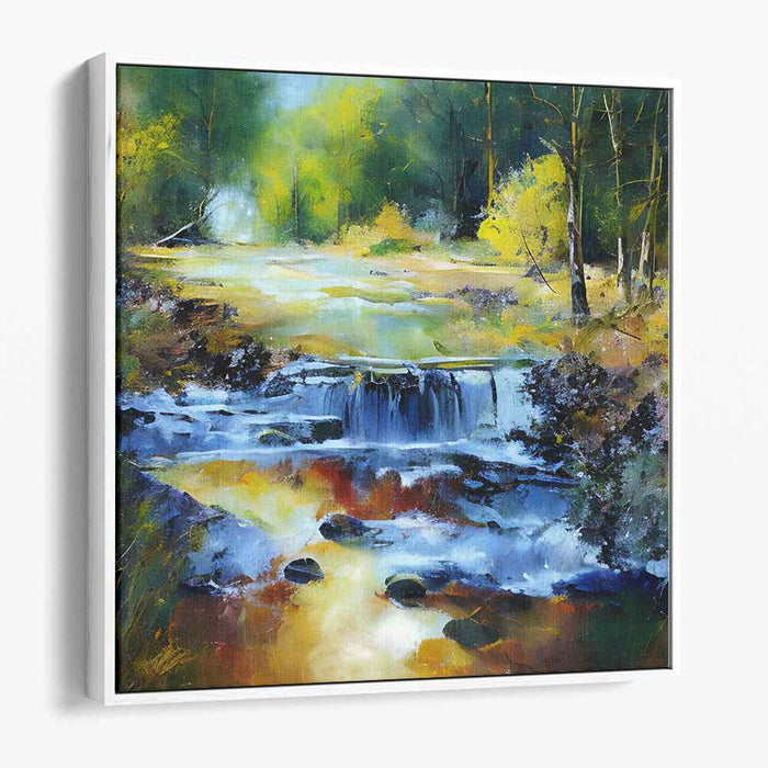 Cascade of Light: Sunlit Waterfall Landscape Canvas Art