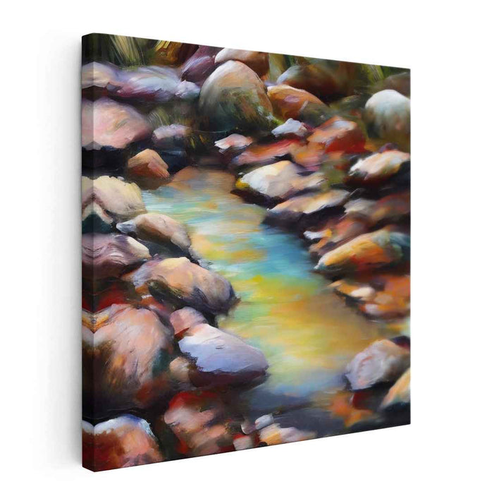 Zen Flow Among Stones: Tranquil Creek and Rocky Landscape Canvas Art