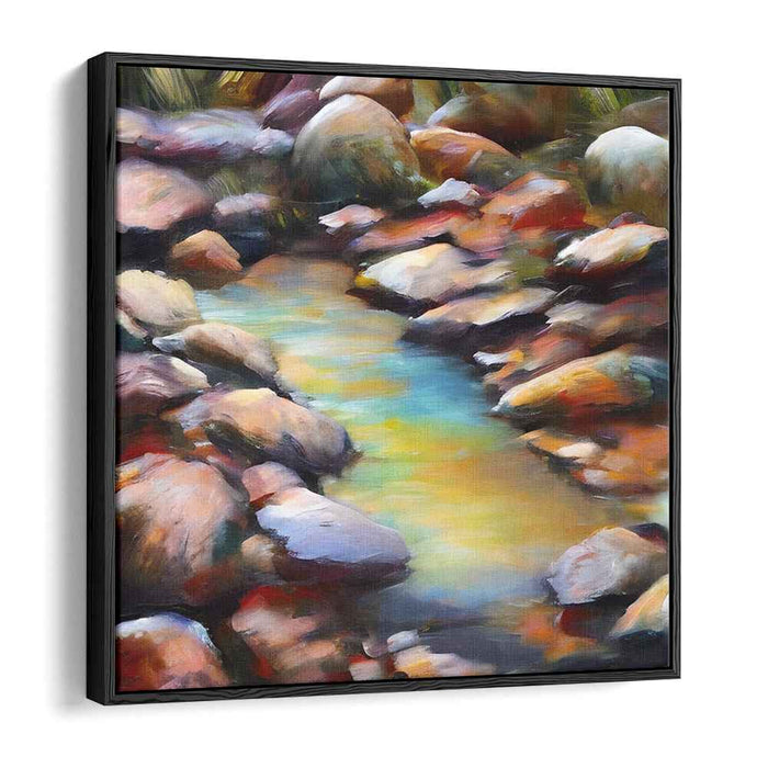 Zen Flow Among Stones: Tranquil Creek and Rocky Landscape Canvas Art