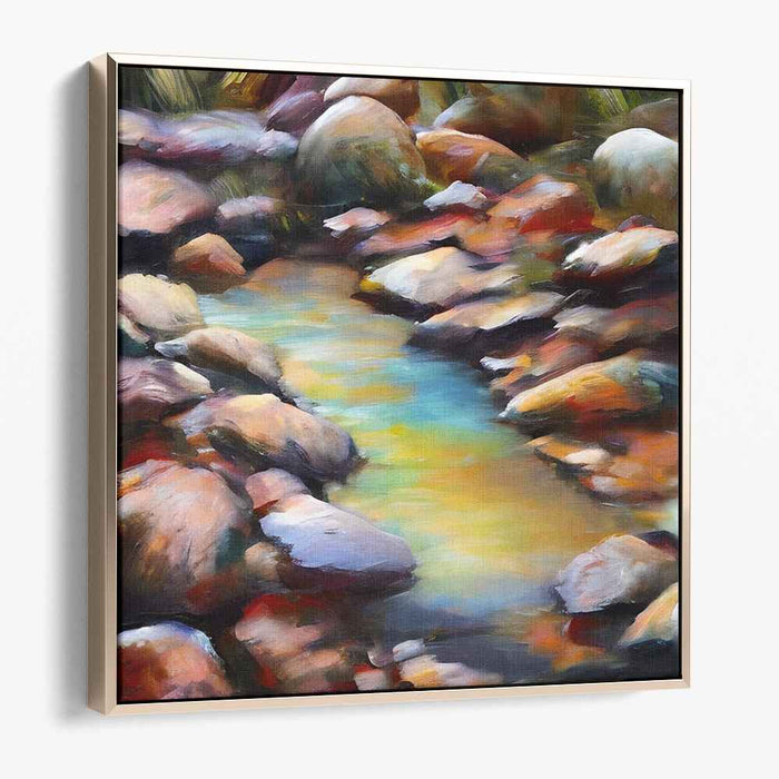 Zen Flow Among Stones: Tranquil Creek and Rocky Landscape Canvas Art