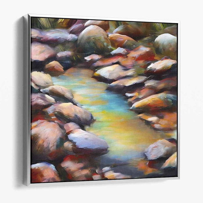 Zen Flow Among Stones: Tranquil Creek and Rocky Landscape Canvas Art