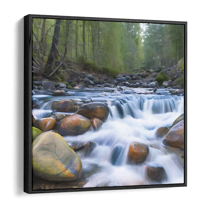 Enchanted Rivulet: Majestic Stream Amidst Forest Stones Canvas Art Print