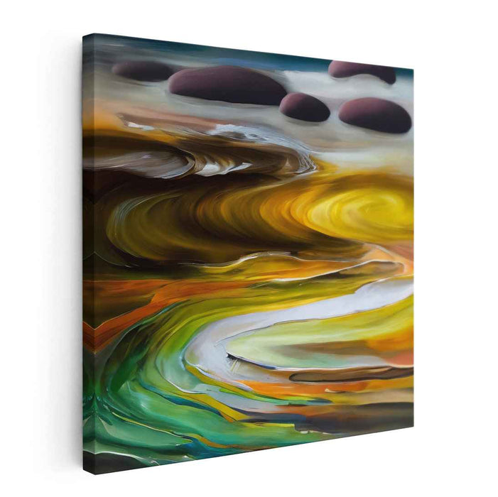 Midas' Whispered Wishes: Abstract Expressionist Golden Dreamscape Canvas Art Print