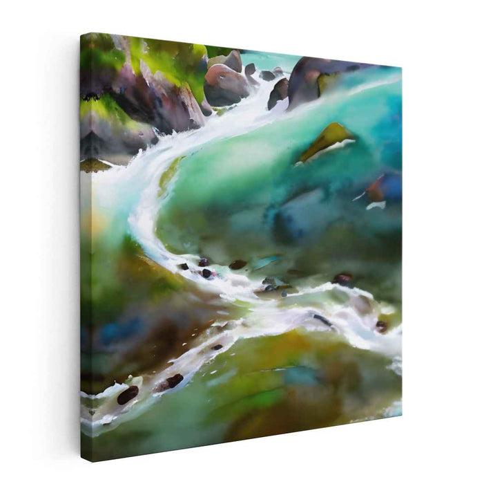 Mist Veiled Seascape: Luminous Watercolor Landscape Canvas Art