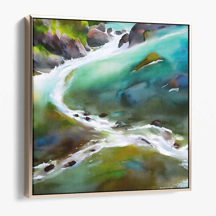 Mist Veiled Seascape: Luminous Watercolor Landscape Canvas Art