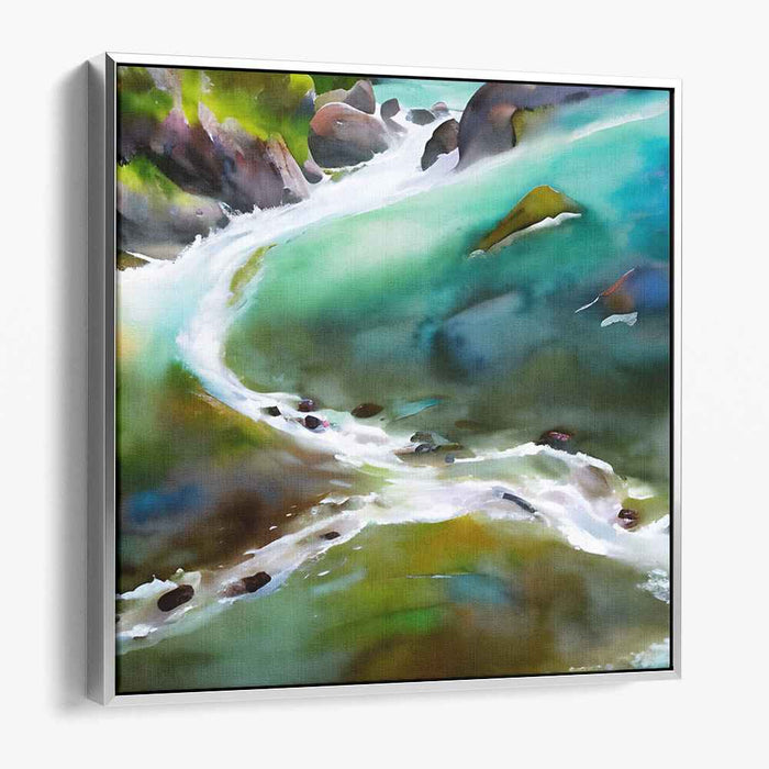 Mist Veiled Seascape: Luminous Watercolor Landscape Canvas Art
