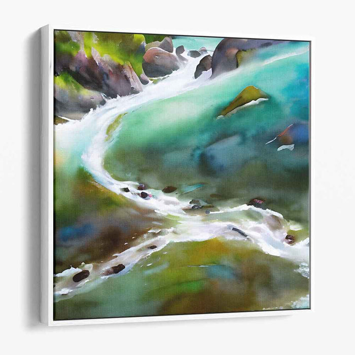 Mist Veiled Seascape: Luminous Watercolor Landscape Canvas Art