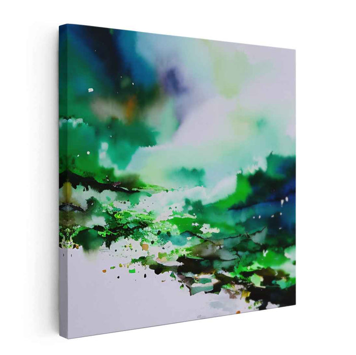 Tranquil Hues Dance Peacefully: Serene Greens and Blues Watercolor Canvas Art