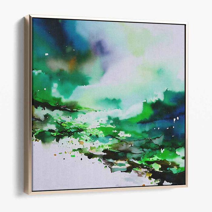 Tranquil Hues Dance Peacefully: Serene Greens and Blues Watercolor Canvas Art