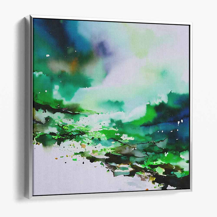 Tranquil Hues Dance Peacefully: Serene Greens and Blues Watercolor Canvas Art