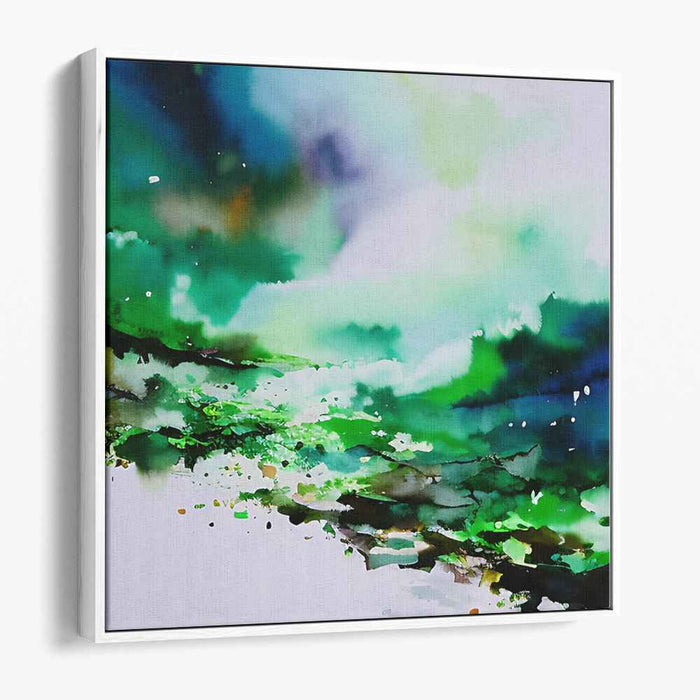 Tranquil Hues Dance Peacefully: Serene Greens and Blues Watercolor Canvas Art