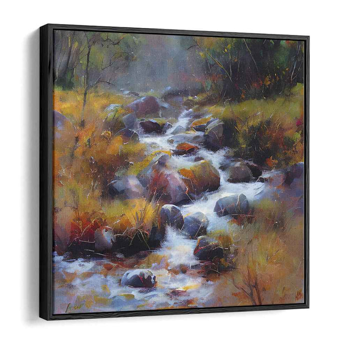 Whispers Of Autumn Creek: Impressionist Creek Among Fall Foliage Canvas Art