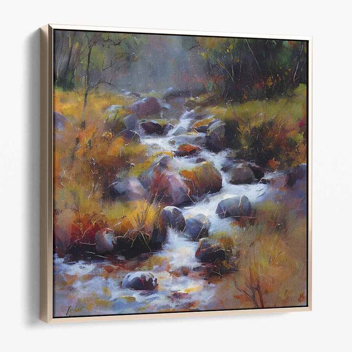 Whispers Of Autumn Creek: Impressionist Creek Among Fall Foliage Canvas Art