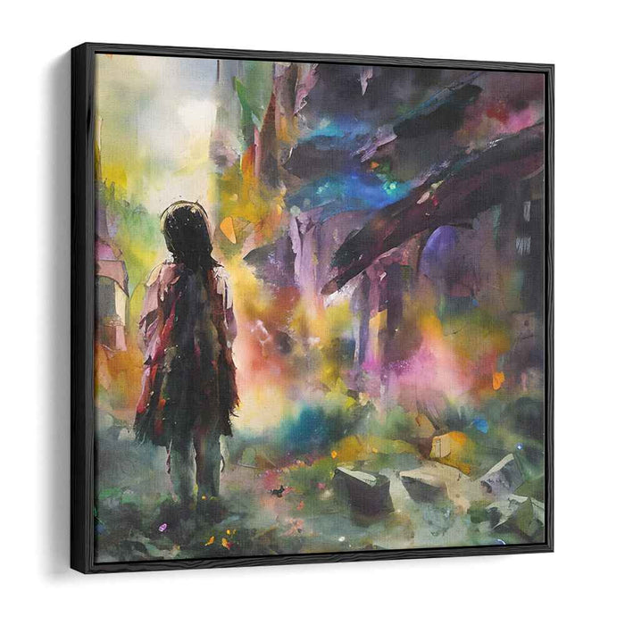 Mystery within Vivid Dreams: Enigmatic Girl in a Surreal Colorful Landscape